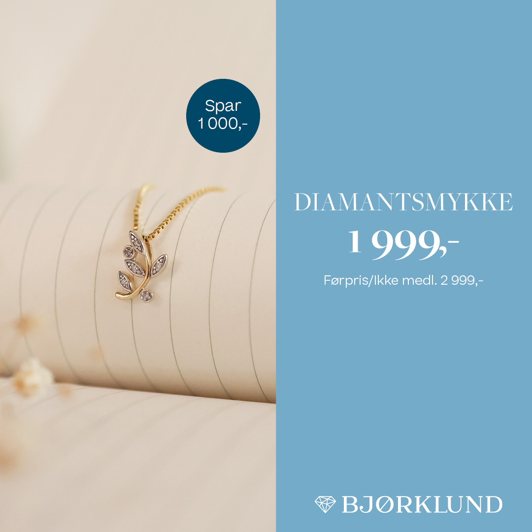 Diamantsmykke med blader i 375 gult gull 0,02 ct Bjørklund