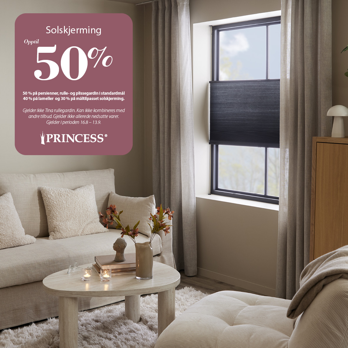 Opptil 50 % på solskjerming Princess
